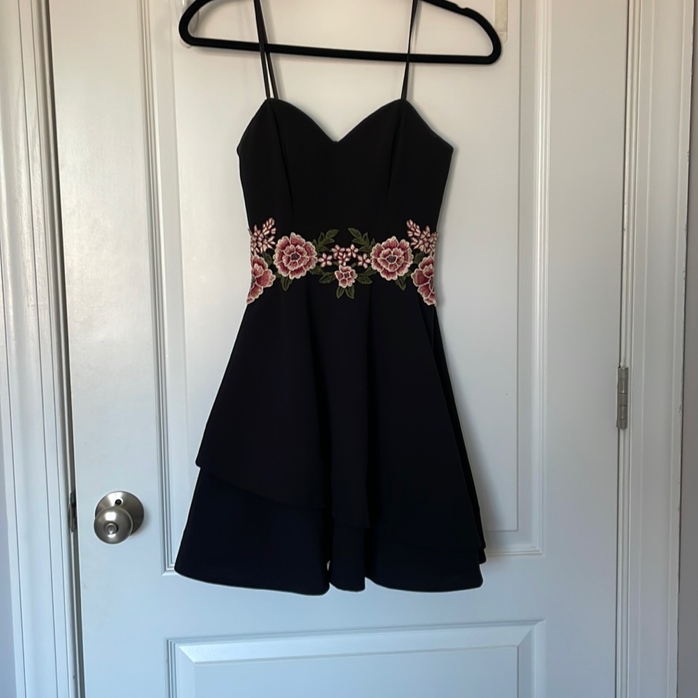 Dark navy blue almost black flowy mini dress